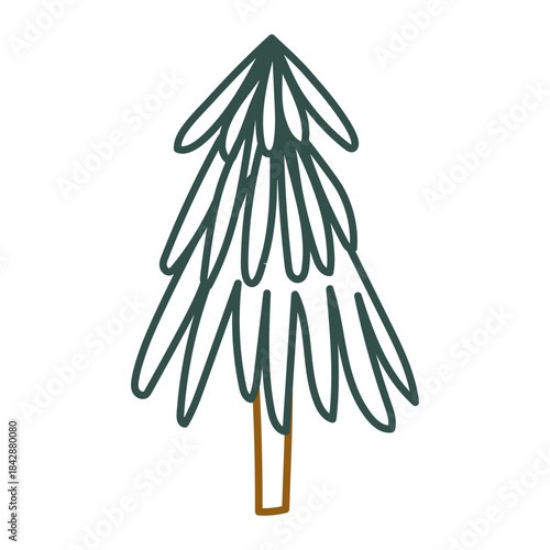 Hand drawn Christmas tree. Outline doodle. Vector illustration, flat design