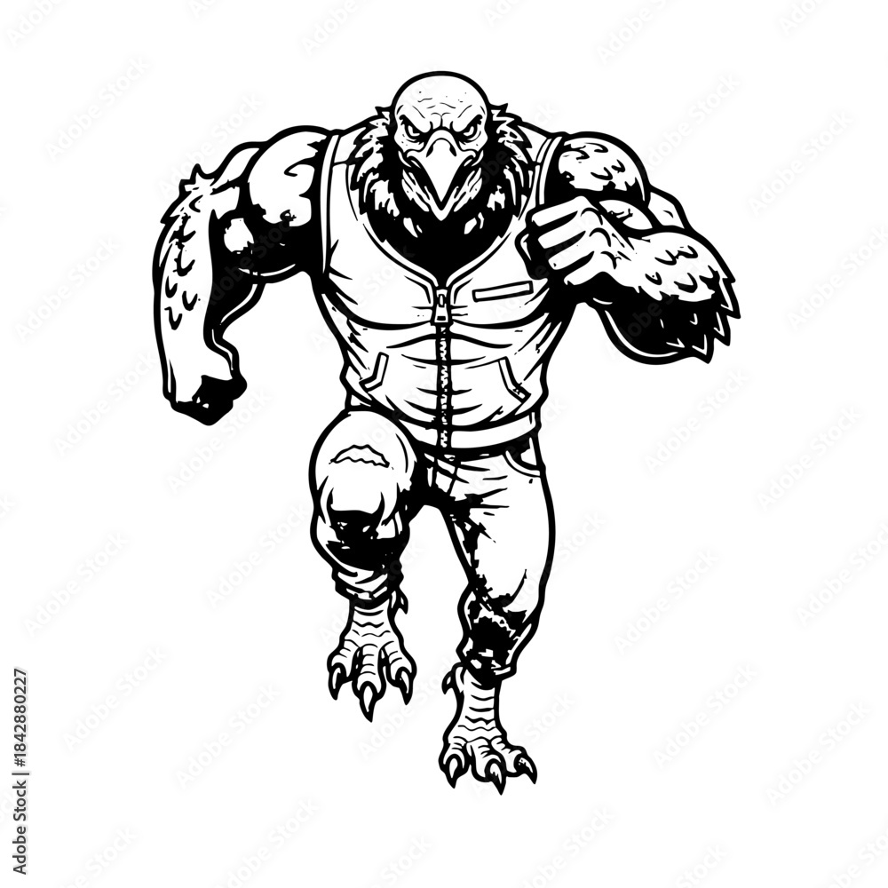 Fototapeta premium Powerful Bird Mascot Runner Comic Style Monochrome Illustration