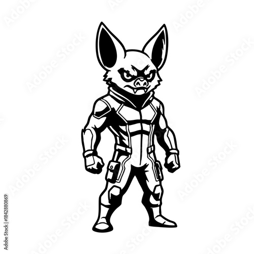 Angry Bat Superhero Mascot Illustration in Black and White