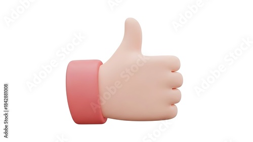 A cartoonish thumbs up hand with a pink wristband on a white background