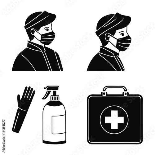 Medical Protection and First Aid Icons medical mask
