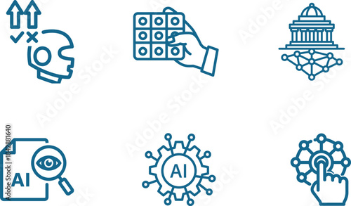 Artificial Intelligence concept line icons representing modern technology innovation machine learning