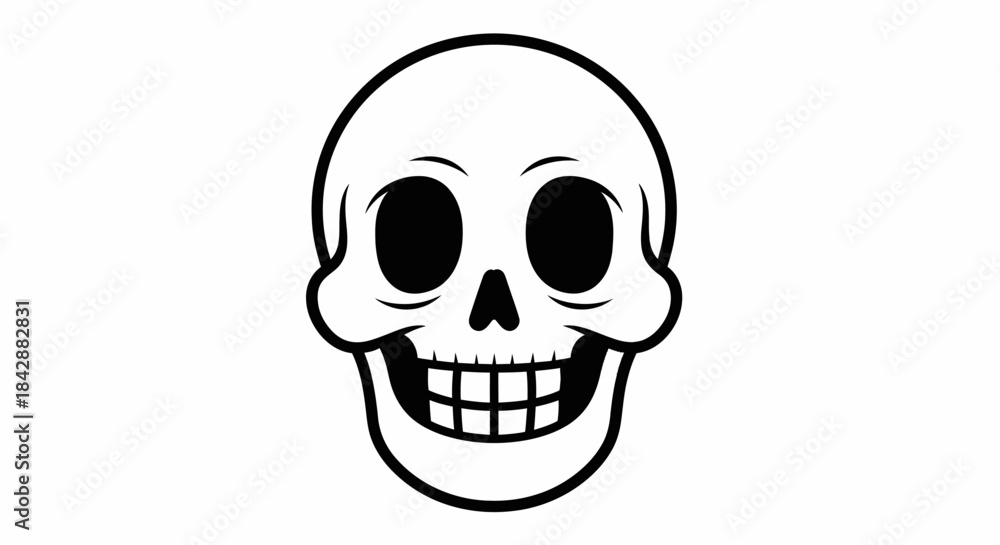 Fototapeta premium Cartoon Skull with Grinning Teeth and Empty Eyes.