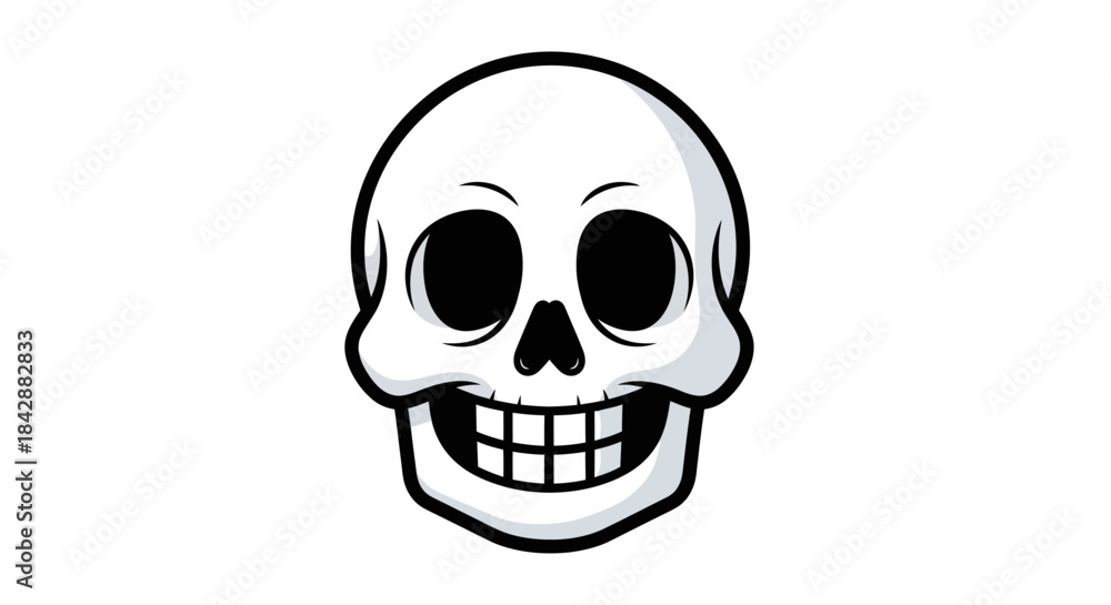Fototapeta premium Cartoon Skull with Grinning Teeth on White Background.