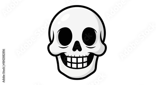 Cartoon Skull with Grinning Teeth and Black Eyes.