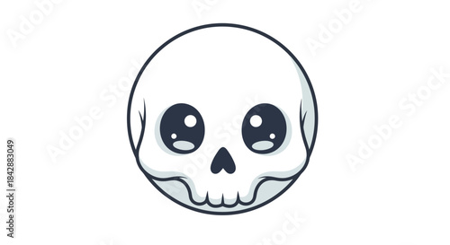Cute Cartoon Skull with Big Eyes and Small Nose.