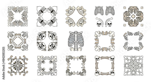 Skull and Bone Frame Collection - Gothic Vector Designs.