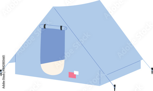 A blue tent with a white door