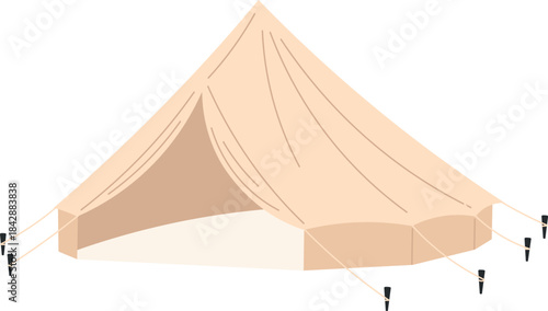 A tent with a white canopy and a tan roof