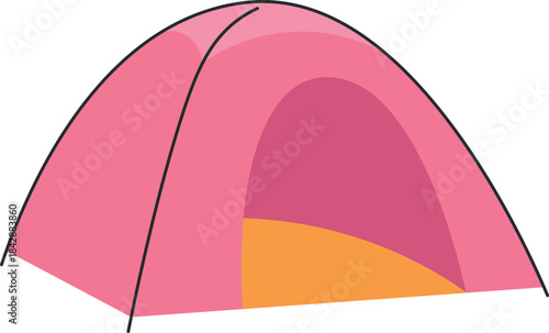 A pink tent with a yellow stripe on the bottom