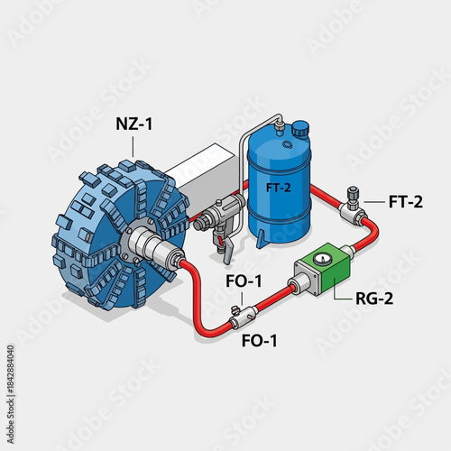Technical diagram illustrating a fluid supply and lubrication system for an industrial rotary machine component.