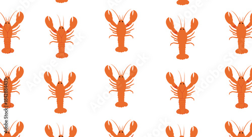 Simple seamless pattern featuring bright orange cartoon lobsters arranged in a grid on a clean white background vector design.