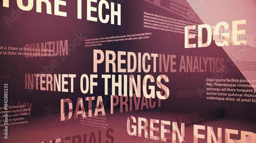 Future tech trends: generative AI, quantum computing, biotech and other related terms seamless animated loop.