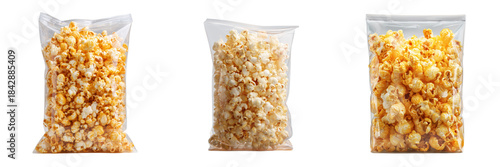 Set of Close-up of buttered popcorn in a white bowl transparent png background. Ai generated