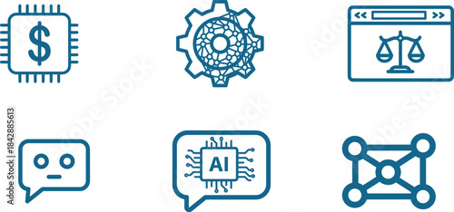 Modern technology and digital business line icons set featuring artificial intelligence blockchain