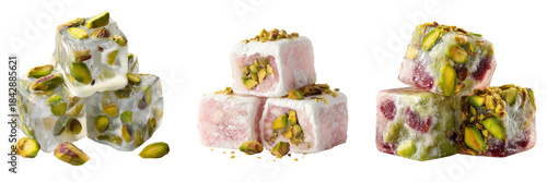 Set of Close-up of Turkish delight pieces arranged neatly transparent png background. Ai generated