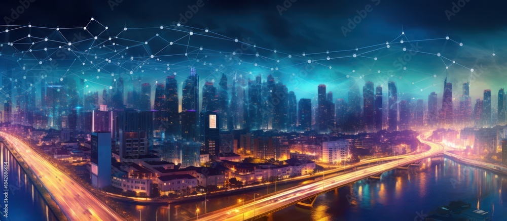 Fototapeta premium Global network connecting the modern smart metropolis.