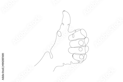 Minimalist Continuous One Line Art Drawing of Thumbs Up Hand Gesture on Transparent Background for Approval, Success, and Like Concepts