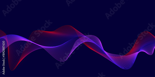 Dynamic Flowing Lines with Gradient Red and Purple Colors for Music, Audio, and Technology Themes