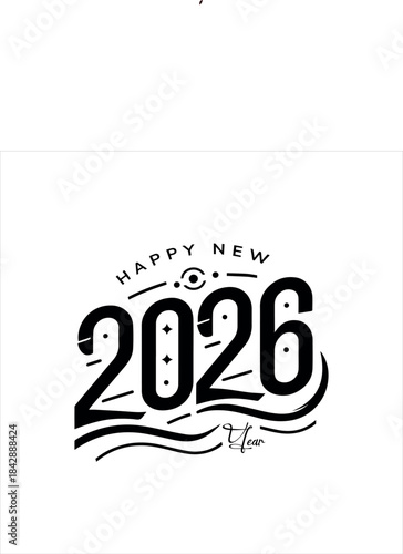 Silhouette Happy New Year 2026 Vector in Black and White