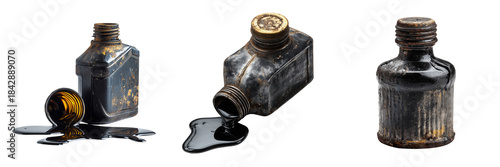 Set of utomotive motor oil bottle, full synthetic transparent png background. Ai generated