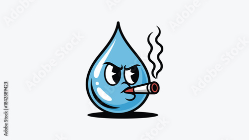 Cartoon water drop character smoking a cigarette vector