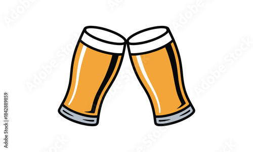 Two glasses of beer clinking together toasting cheers