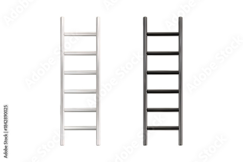 Two metal ladders side by side on transparent background