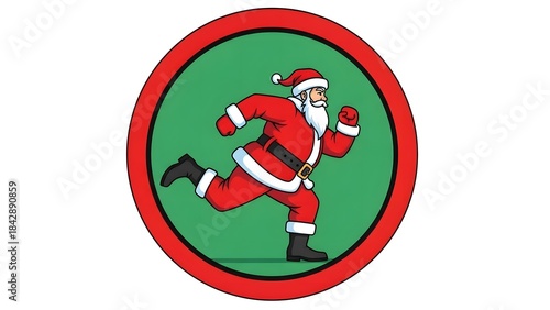 Running Santa Claus in red suit with green background  