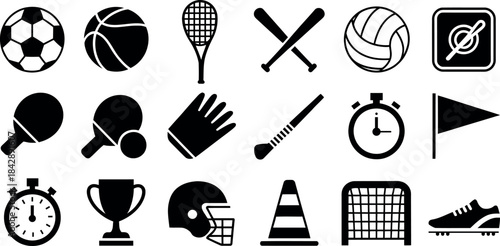 Black and White Sports Icons Collection for Design and Web