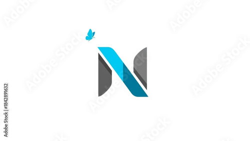 Blue Gray Logo Letter N with Bird