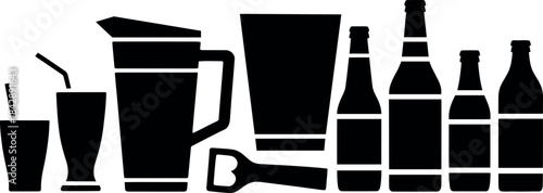 Black Silhouettes of Drinkware and Beverage Bottles