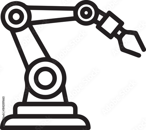 an industrial robotic arm minimalist black line icon 2