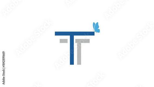 Blue Letter T Logo with Butterfly on White Background
