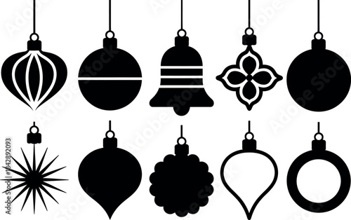 Collection of festive Christmas ornaments hanging in a row