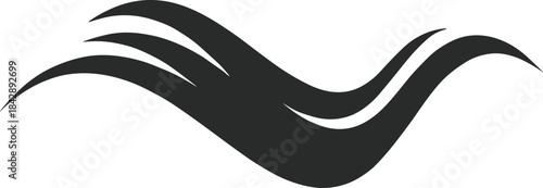 Stylized black abstract wave design with curved tapering shapes for modern branding, motion graphics, and decorative art