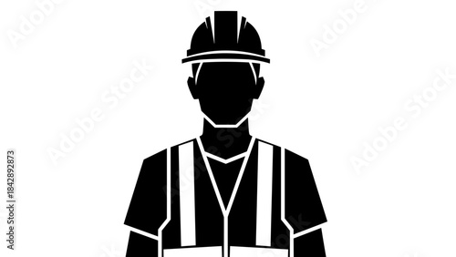Black silhouette of a construction worker wearing a hard hat and safety vest, representing industrial safety.