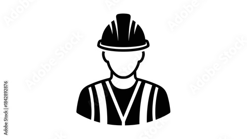 Construction worker icon with hard hat and safety vest.