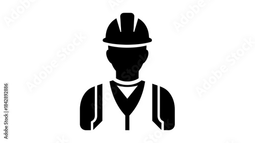 Silhouette icon of a worker wearing a hard hat and safety vest, representing construction or industrial profession.