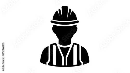 Silhouette icon of a construction worker wearing a hard hat and safety vest, representing labor and industry.