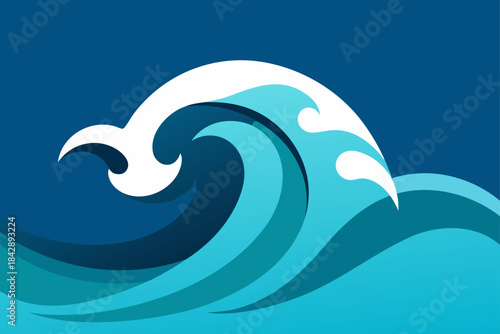 Abstract blue ocean wave vector illustration pattern with dolphin and splash