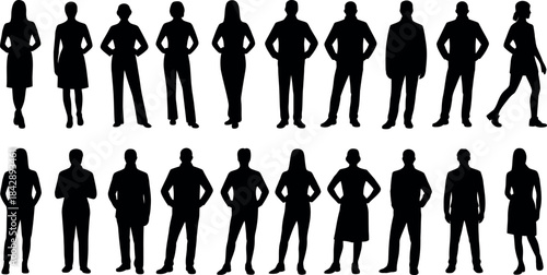 Silhouette Collection of Diverse People Standing and Walking