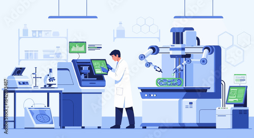 Advanced medical research lab with automated manufacturing and analysis systems for innovative