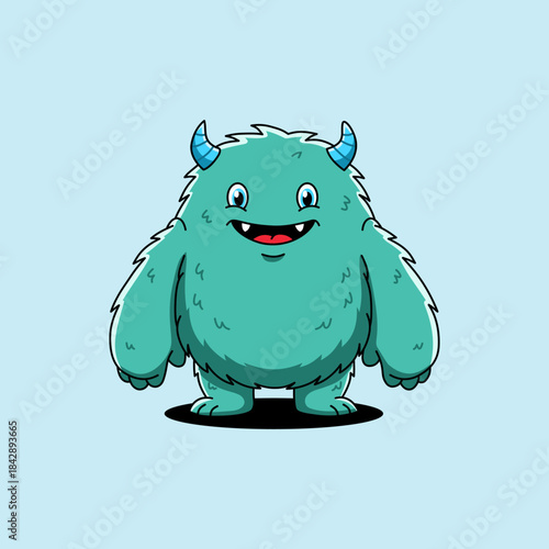 Cute Cartoon monster purple furry Vector illustration hand drawn