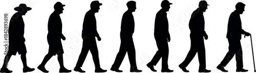 Silhouettes of elderly man walking stages of life journey