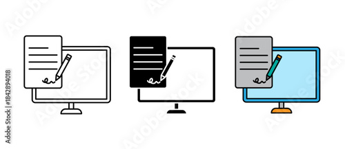 Digital Contracts Icon stroke filled and colored icon set. Designed to represent online agreements, 
e-signatures, legal documents, secure contract management, and digital paperwork.