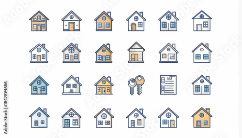 Collection of Diverse House Icons Representing Real Estate and Property.