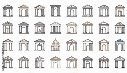 Collection of Architectural Facades and Entrances in Various Styles.