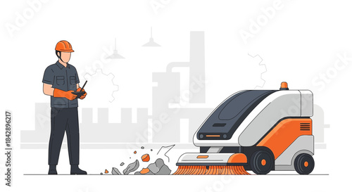 Automated industrial cleaning vector illustration showcasing advanced technology, precision and