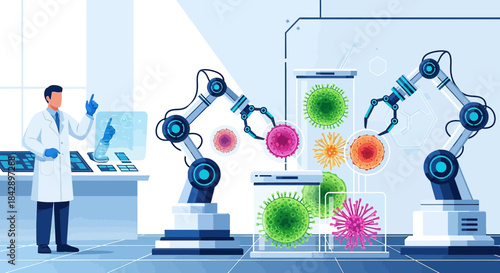 Automated research facility utilizing robotic arms for virus analysis and scientific exploration